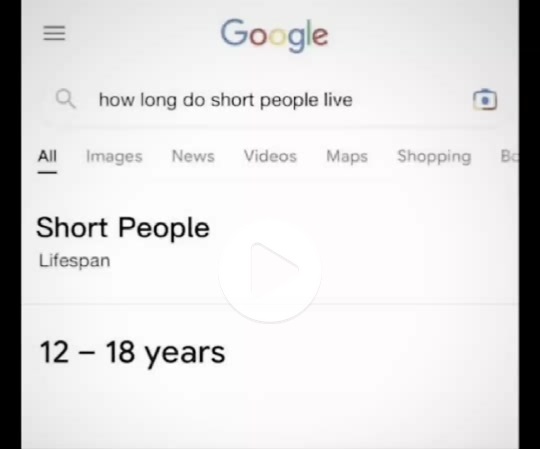A search result falsely suggesting 'Short People Lifespan' to be '12 – 18 years' in response to the query 'how long do short people live'.